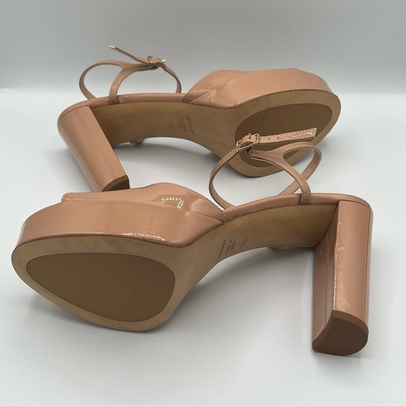 Inez Camilla Platform Heels in Tan Patent | Nude Leather Peep Toe Slingback Heel - Picture 8 of 11